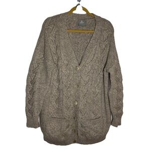 Aran Woollen Mills Cardigan XL Super Soft Merino Beige Cable Knit Made Ireland